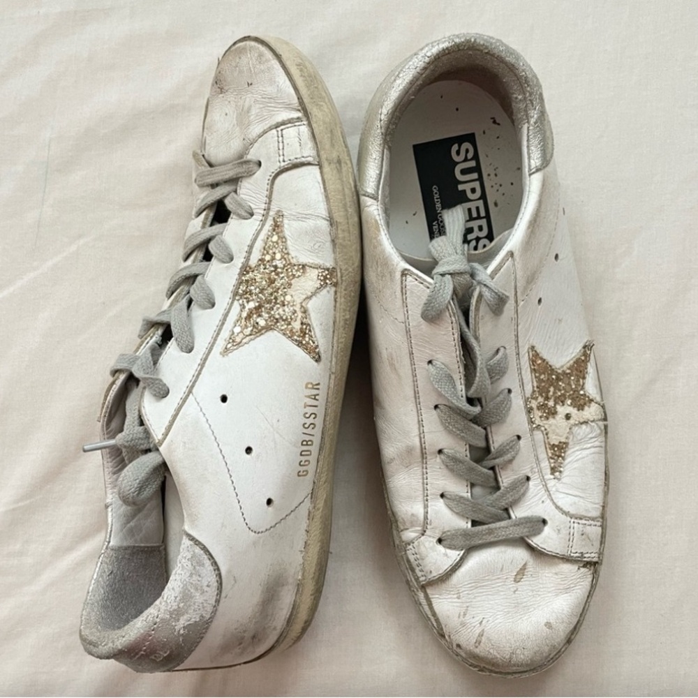 Golden Goose White Sneakers with Glittering Gold Star